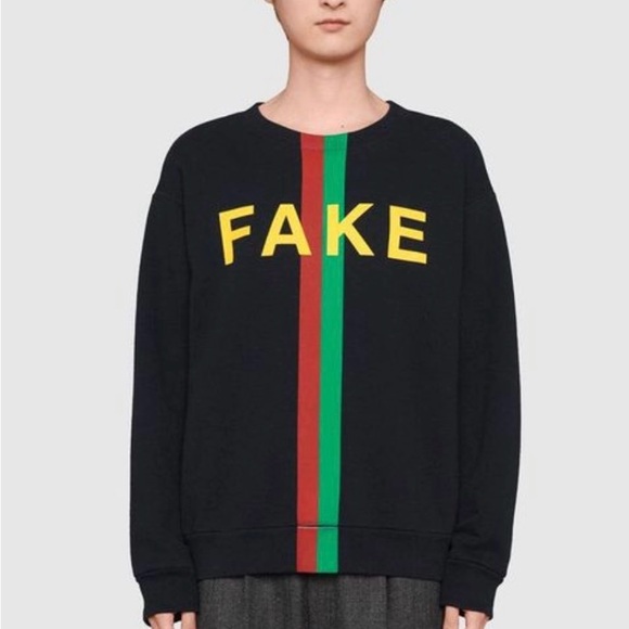 Gucci “Fake/Not” Print Cotton Jersey Sweatshirt 'Black' - Picture 3 of 11